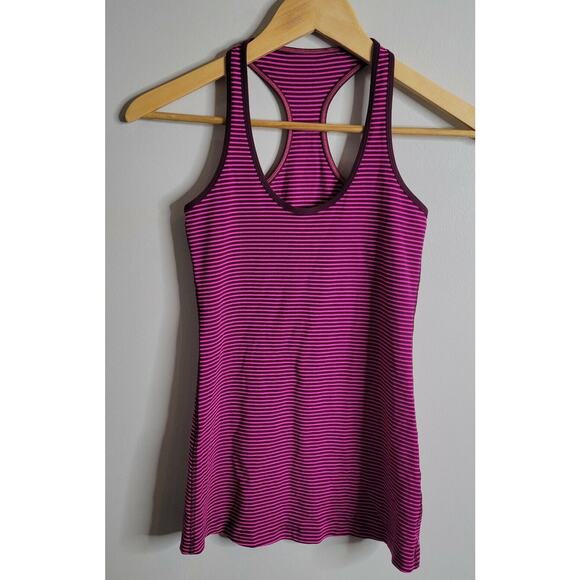 Lululemon Cool Racerback Tank Hyper Stripe Raspberry Glo Light / Plum 6/8? EUC - Picture 6 of 9